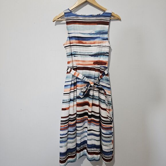 Moulinette Soeurs - Dress A-Line Watercolor Striped - Size 2 -  White Blue - Picture 3 of 10